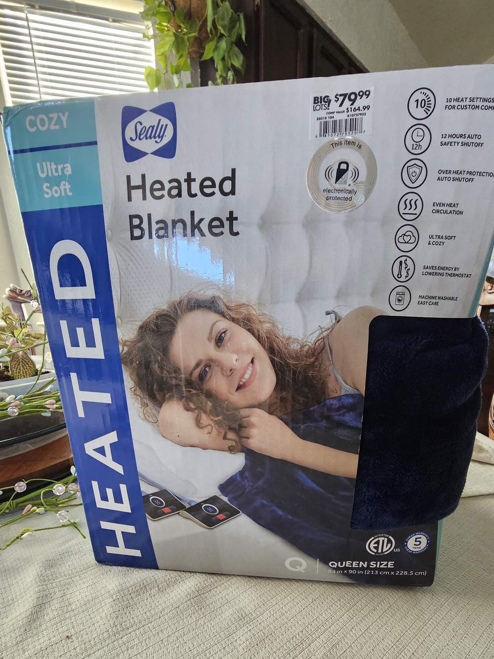 Sealy Ultra Soft Heated Blanket - Navy-  NWT